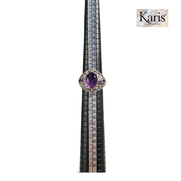 Karis STS Amethyst Large Purple Cabochon Sterling Silver Statement Ring Size 9 - Picture 7 of 8